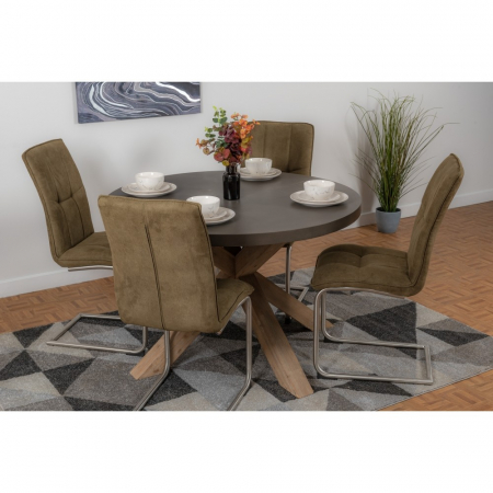 Heath Round Dining Table Set With Four Moss Chairs